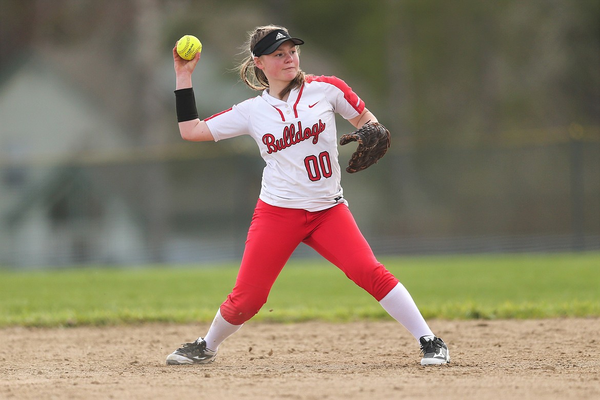 Riley Cessna prepares to fire a throw toward first base during a game against Lakeland on April 23, 2019.