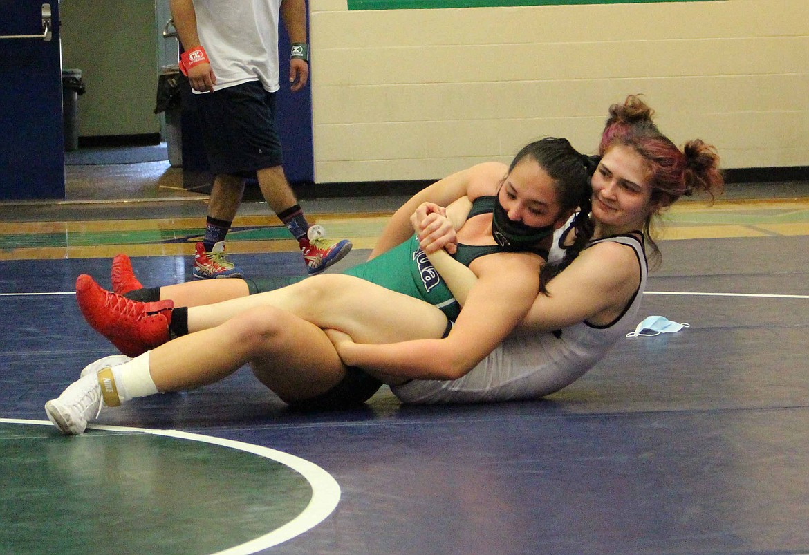 Big Bend's Araya Boday picked up the win on Saturday afternoon against Umpqua's Maya Lindskog in their bout at 155 in the Vikings' home duel meet.