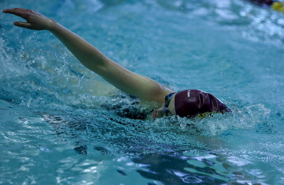 Moses Lake's Makhaela Parrish swims in the 200 yard freestyle event, taking first place on Thursday afternoon at Moses Lake High School.