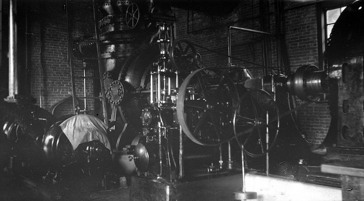 The inside of the powerhouse of the Swan River dam in Bigfork in the 1920's. (Vernon Weed photo)