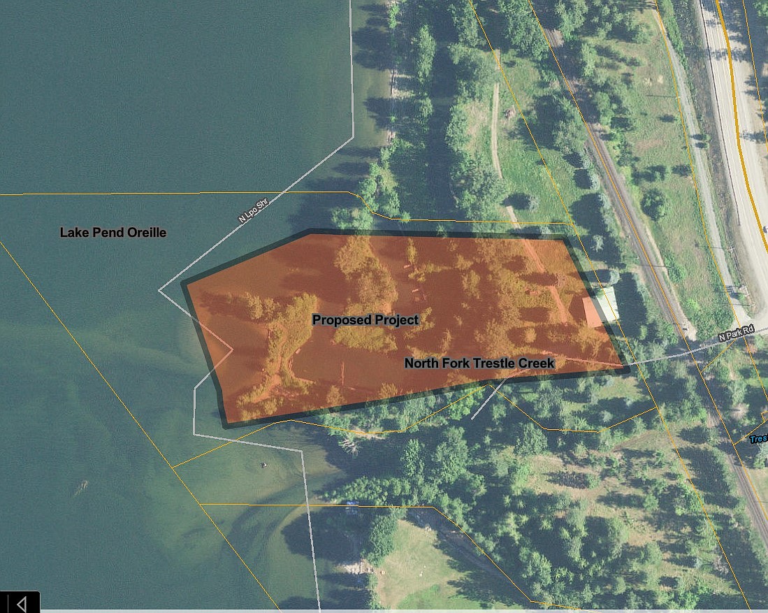 A March 2021 aerial photo of the site location of the North Lake Development at the mouth of Trestle Creek.