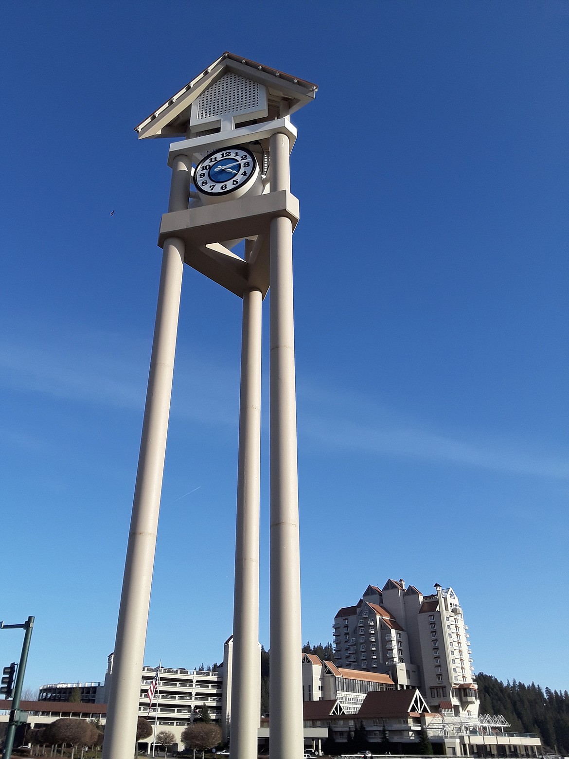 The clock tower outside The Coeur d'Alene Resort was still operating on standard time Friday afternoon. Come 2 a.m. Sunday, clocks around North Idaho — and most of the country — will jump forward an hour with the start of Daylight Saving Time. Local and national lawmakers hope Sunday's occasion will be the last of its kind. (CRAIG NORTHRUP/Press)