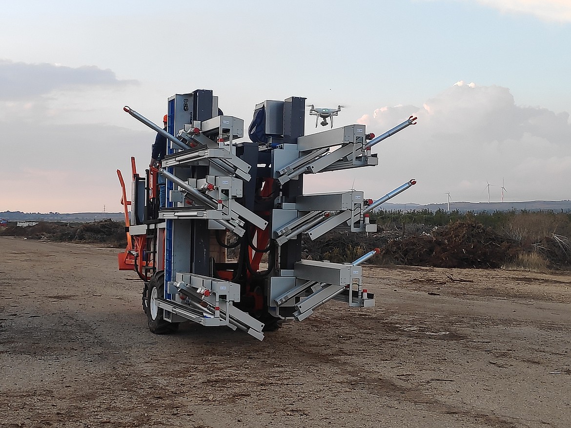 The FFRobotics' automated harvesting machine on its way to work.