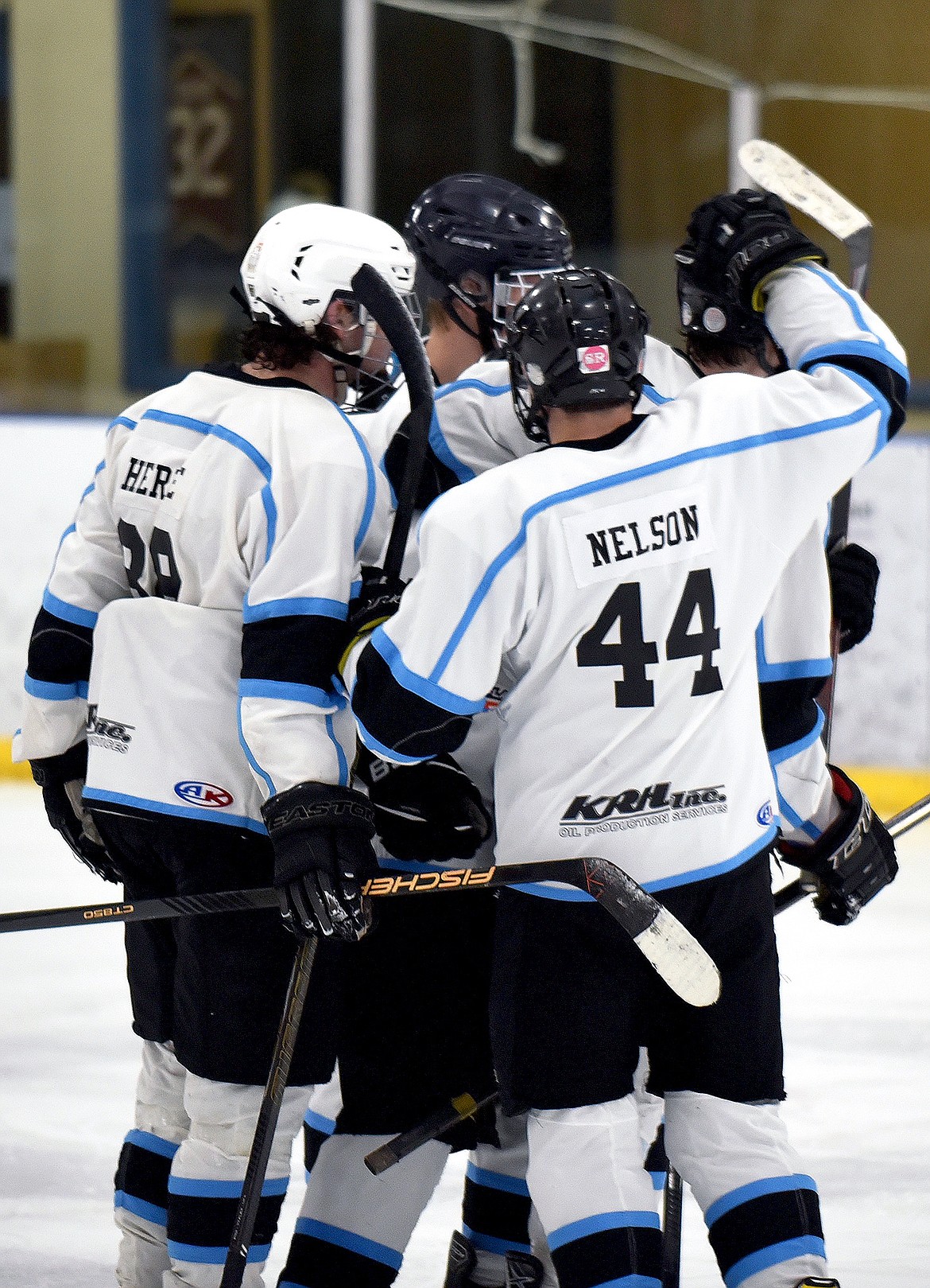 The Flathead Fusion celebrates a goal scored against Coeur d'Alene during an exhibition game in February. (Whitney England/Whitefish Pilot)