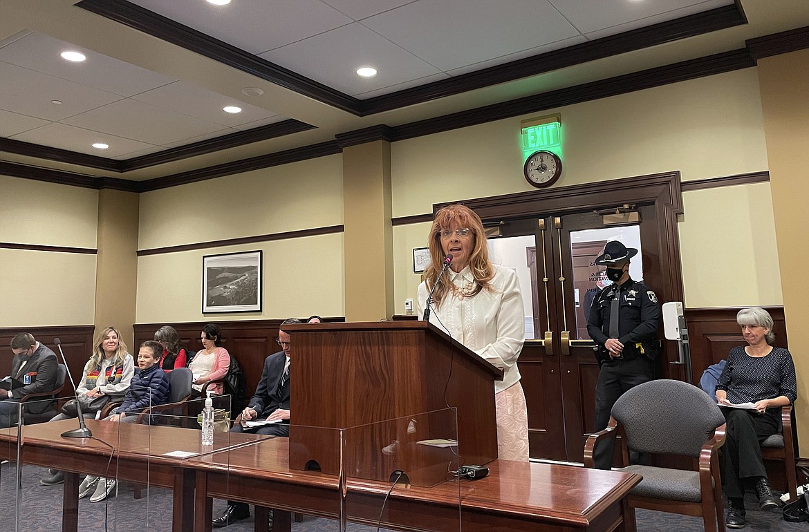 Republican state Rep. Karey Hanks addresses the House State Affairs Committee, Monday, March 15, 2021, in the Statehouse in Boise, Idaho. The committee approved legislation to prohibit mask mandates by government entities in Idaho.