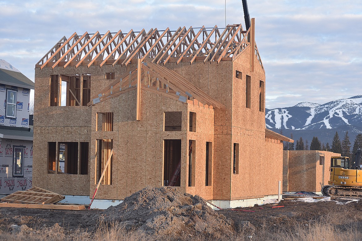 A house under construction in the Trailview subdivision, which was approved prior to the implementation of Whitefish's Legacy Homes Program. All of the homes in the subdivision are deed restricted as affordable and will not be impacted by House Bill 259. (Heidi Desch/Whitefish Pilot)