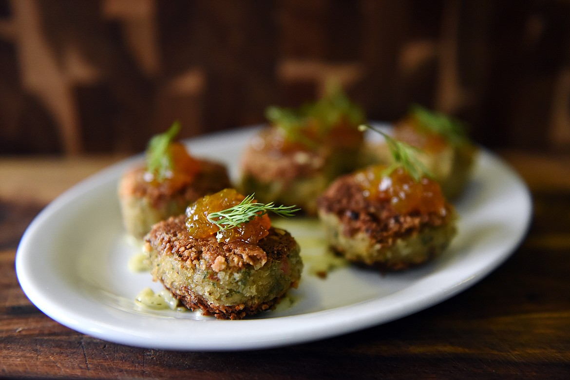 Crab cakes with dill aioli and citrus onion relish by The Chef Guys on Tuesday, March 16. (Casey Kreider/Daily Inter Lake)