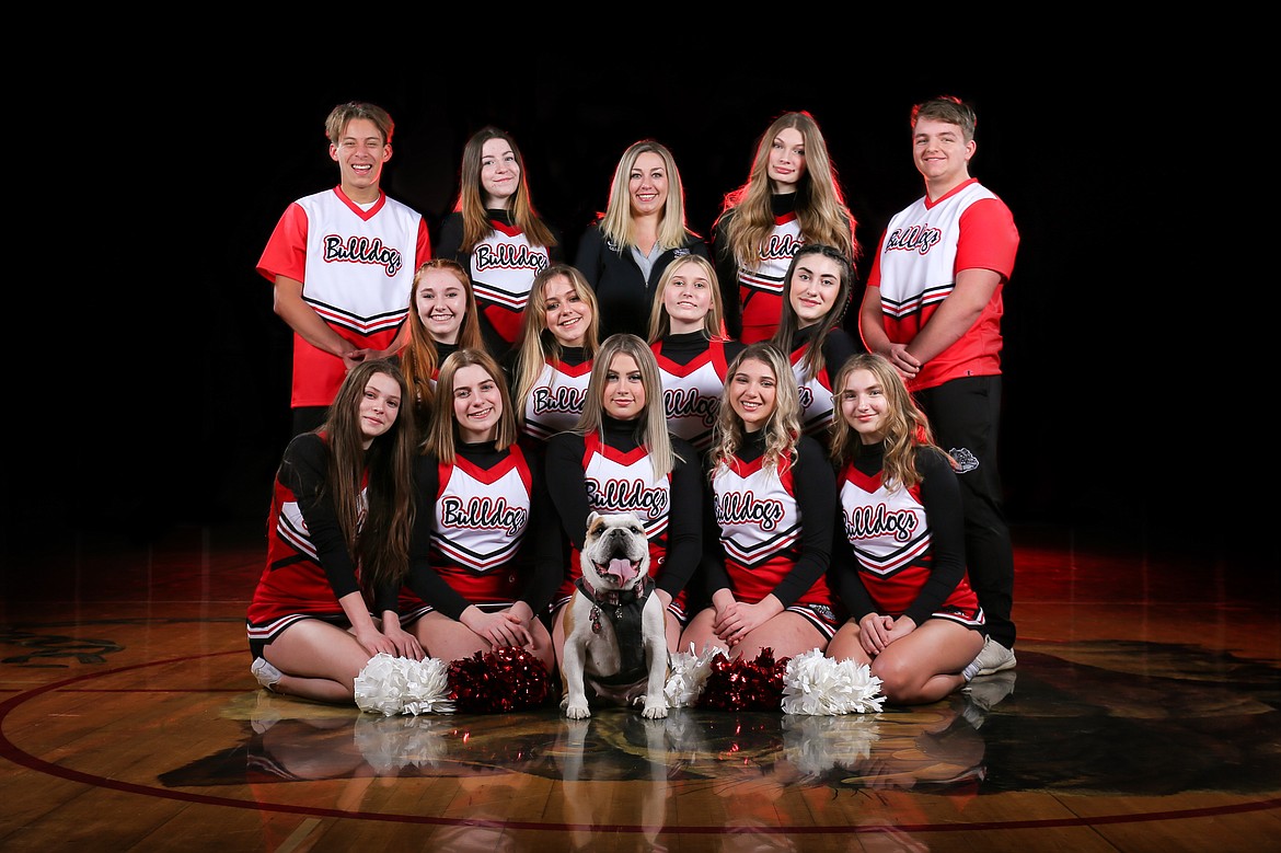 The Sandpoint High School cheer and dance teams will begin their journey to compete in the 4A state championships at the Ford Idaho Center in Nampa on Thursday morning. The teams depart at 6 a.m. and will get a police escort on their way out of town. The cheer team will compete between 2:30-5:30 p.m. on Friday while the dance team will hit the floor at noon-4 p.m. Saturday. Both competitions will be livestreamed on the NFHS Network. Pictured is the SHS cheer team. Front row (from left): Chloe Chapman, Kenzie Wyman, Cori Lester, Nina Adams and Jordan Rosenau. Middle (from left): Cadence Giese, Olivia Dyk, Jessica Mancuso and Shaina Crabb. Back (from left): Adam Bucholtz, Kayla Robere, head coach Heather Dinkins, McKenna Kuprienko and Max Knight.