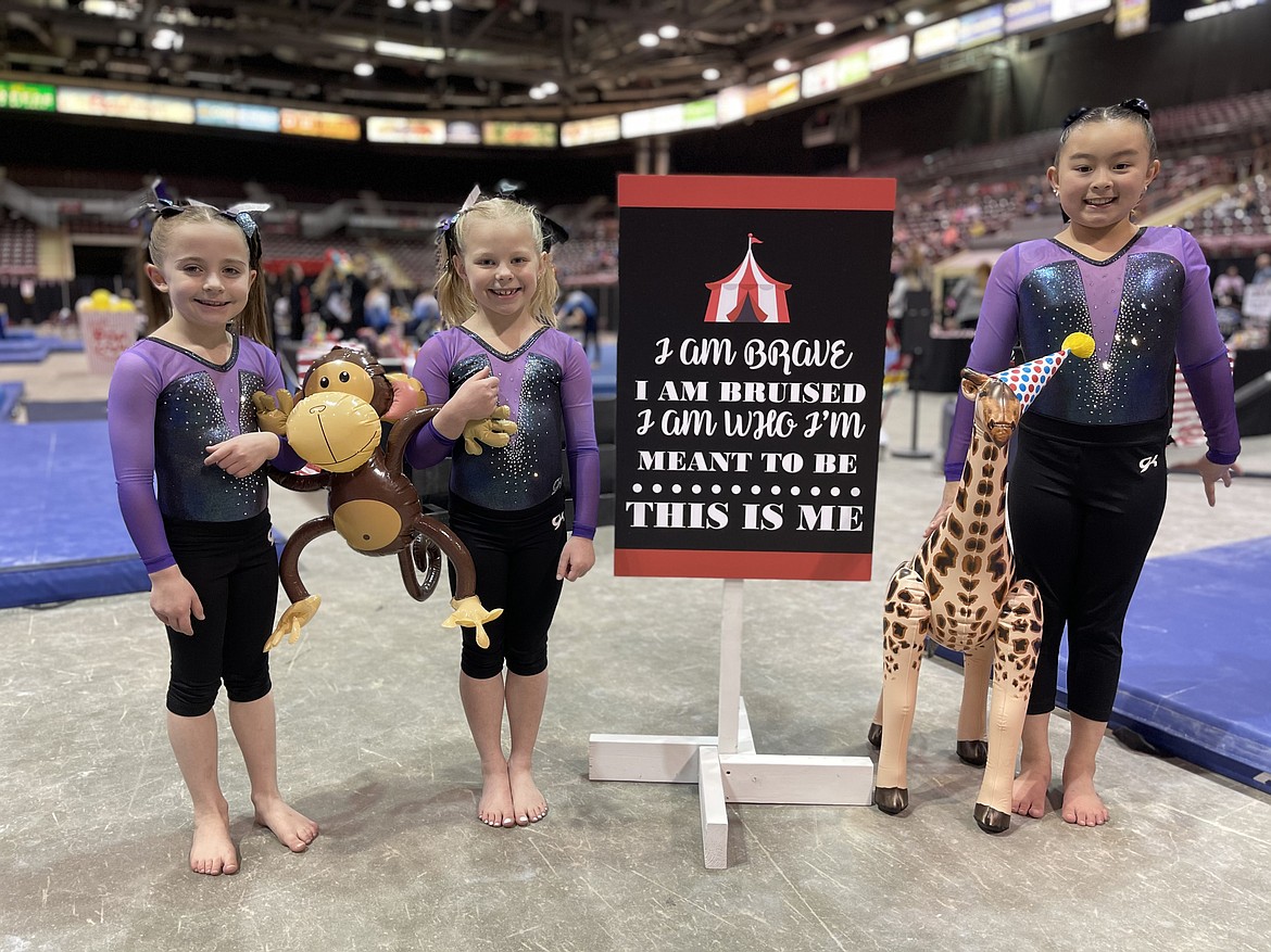 Courtesy photo
Avant Coeur Gymnastics Level 3s at the Under the Big Top meet in Nampa. From left are Sydney Traub, Kaylee Flodin and Evelynn Prescott.