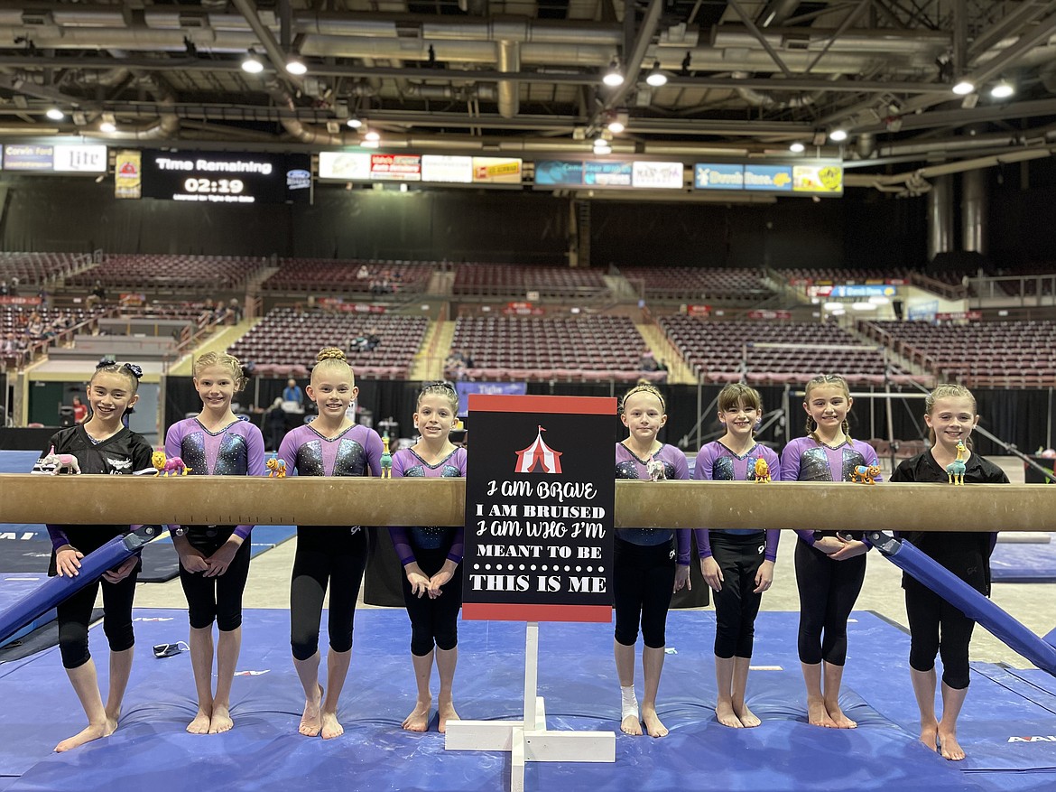 Courtesy photo
Avant Coeur Gymnastics Level 6s take 3rd Place Team at the Under the Big Top meet in Nampa. From left are Addyson Prescott, Kyler Champion, Avery Hammons, Callista Petticolas, Piper St John, Georgia Carr, Sophia Elwell and Claire Traub.