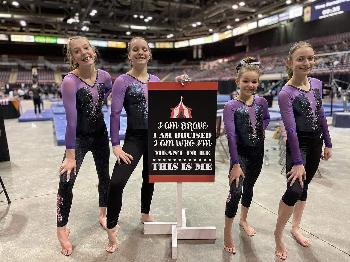 Courtesy photo
Avant Coeur Gymnastics Level 7s at the Under the Big Top meet in Nampa. From left are Neve Christensen, Kennedy Phillips, Brynlynn Kelly and Kayce George.