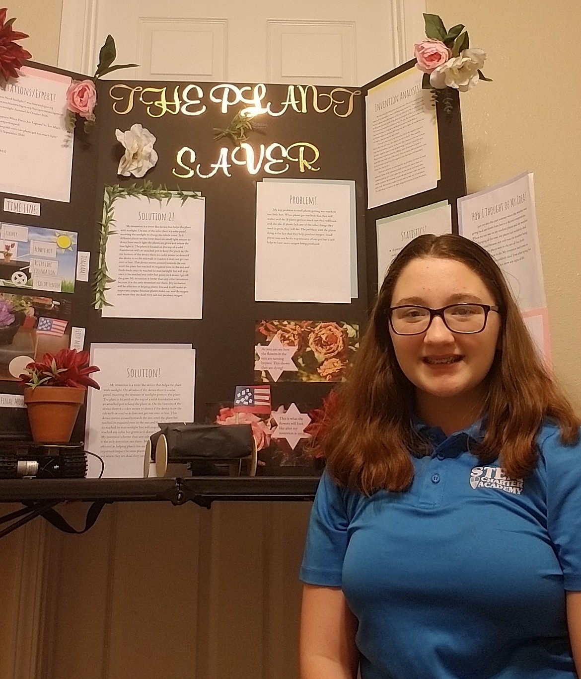 North Idaho STEM Charter student Chelsea Venning is seen here with her 2021 Invent Idaho Invention Convention entry, "The Plant Saver," which earned her best of category for working models grades 7-8. The Invent Idaho State Finals virtual awards show will be from 5:30 to 7 p.m. March 23 on YouTube.