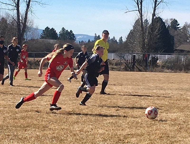Courtesy photo
The Thorns North FC 09 Girls Yellow soccer team played Washington East in 2 games on Saturday at Hayden Meadows. The Thorns lost the first game 3-1 and lost the second game 5-1. Thorns goals were scored by Chloe Burkholder (pictured) and Lucia Barton.