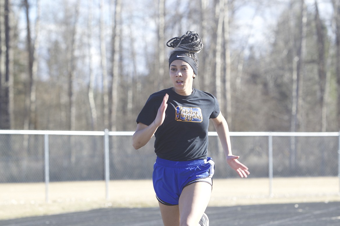 Senior Olivia Gilliam-Smith runs sprints during Logger track practice March 16. (Will Langhorne/The Western News)