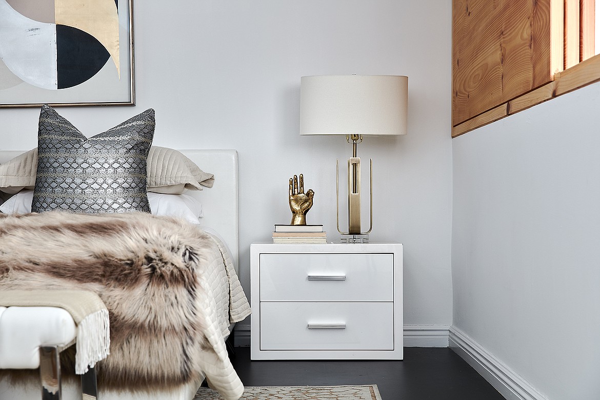 Brass serves as a strong accent when paired with white.