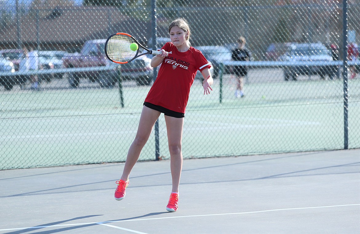 Maile Evans hits a forehand on Wednesday.