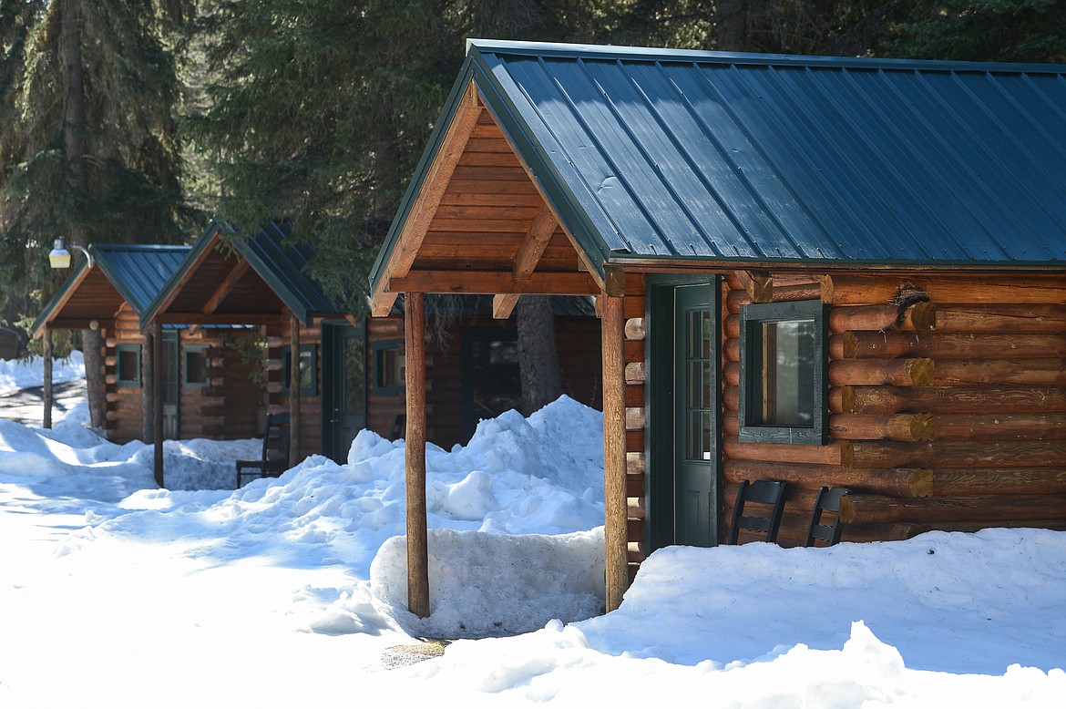 A few of the guest cabins available to rent at Dog Creek Lodge & Nordic Center in Olney on Wednesday. (Casey Kreider/Daily Inter Lake)