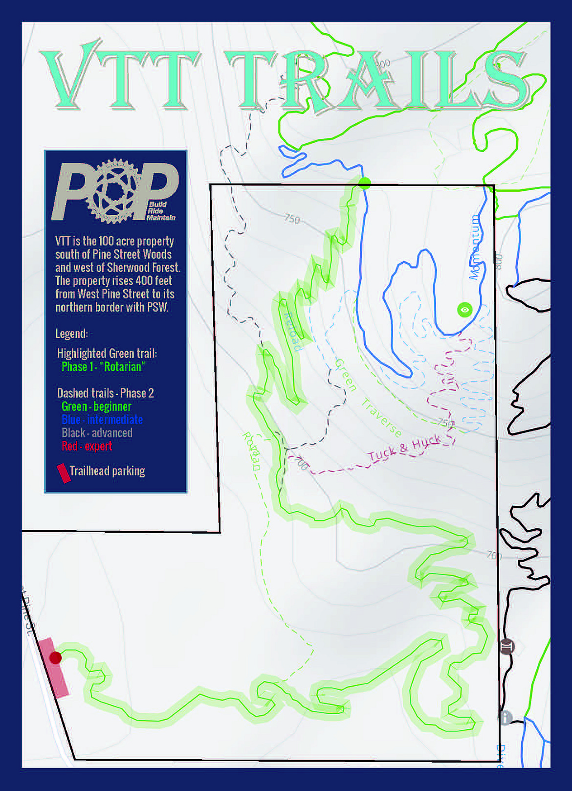A map of the VTT trail system on the 100-acre site.