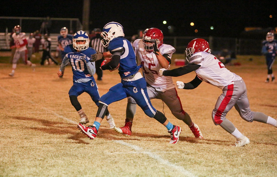 Soap Lake's Besim Cassedy powers down the field against Waterville on Senior Night on Thursday at Soap Lake High School.