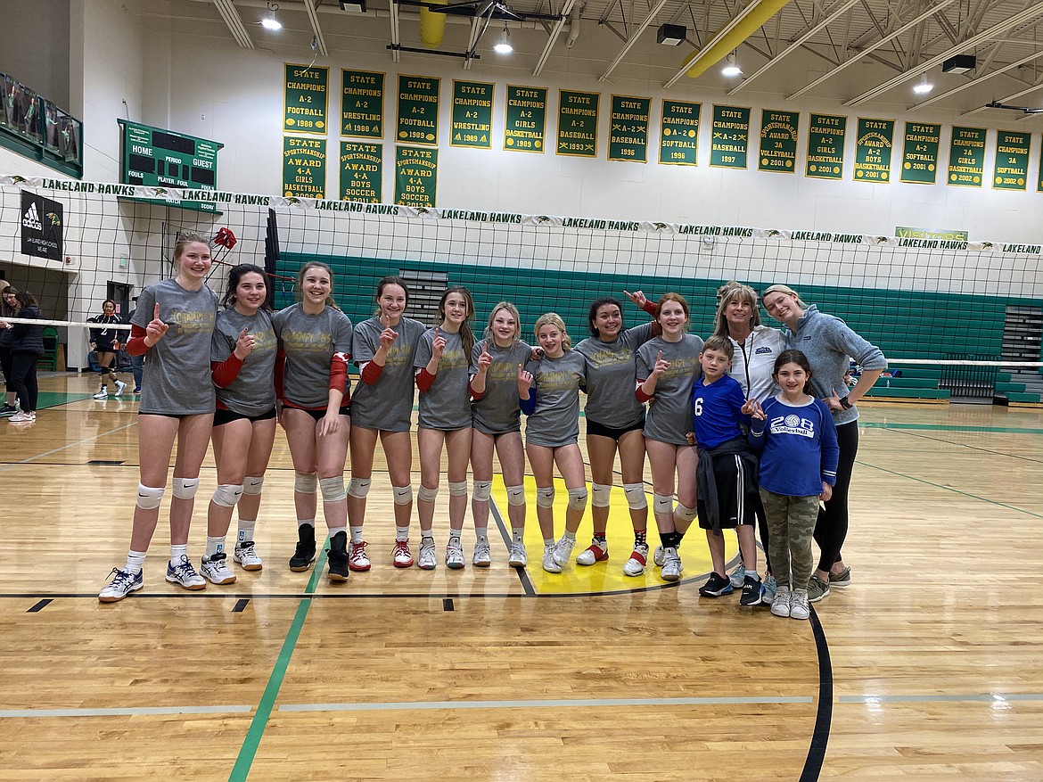 Courtesy photo
The 208 U14 Green volleyball team went undefeated to win the Pandemic at the Net tournament on Sunday at Lakeland High. From left are Sam Downey, Kaela Gump, Kaydence Green, Paisley Goings, Vanessa Kison, Isabelle Covey, Addy Hocking, Olivia Zazuetta, Emily Shafer, coach Jessica Trevena and coach Sydney Taylor. In front are Jenson Trevena, left, and Haley Shafer (support staff).