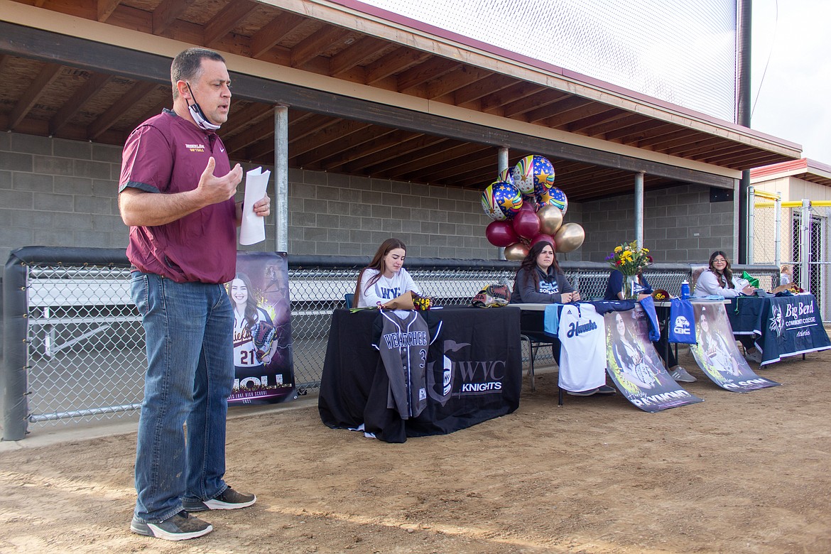 Moses Lake head coach Michael Hofheins talked a little bit about his four players signing to play at the collegiate level next season on Wednesday afternoon at the softball field at MLHS.