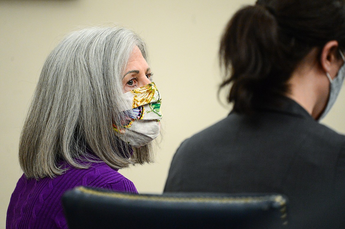 Patricia Berliner appears for a plea hearing in Flathead County District Court with her attorney Flathead County Public Defender Alisha Backus on Thursday. (Casey Kreider/Daily Inter Lake)