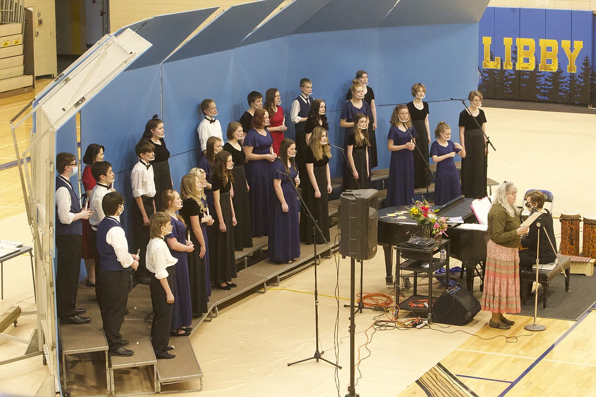 Members of the Libby High School and Middle School choirs sing at a March 24 concert in the Ralph Tate Gym. (Will Langhorne/The Western News)