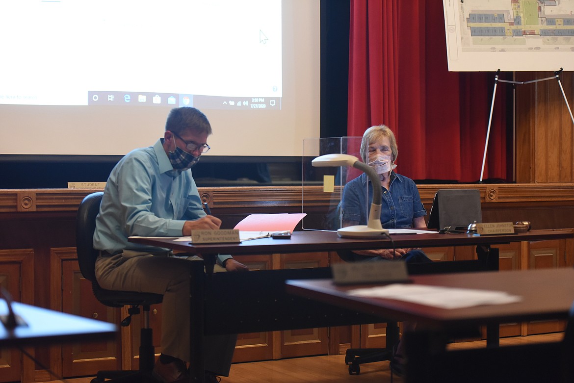 Libby Superintendent Ron Goodman considers policy during a July 2020 school board meeting. (Will Langhorne/The Western News)
