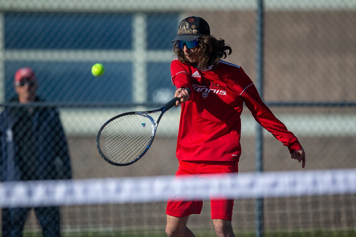 Aden Heitz hits a forehand on Thursday.