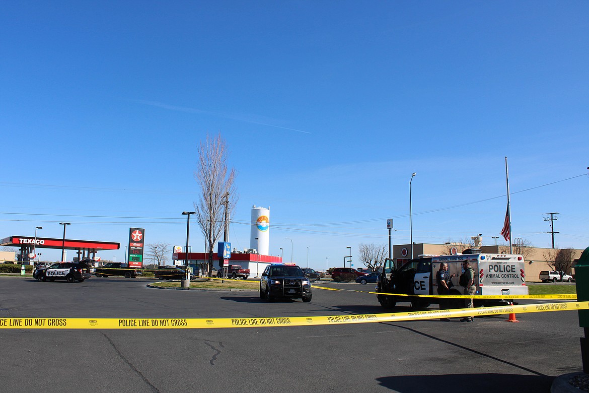 Police respond to gunfire at the Conoco gas station at 1725 Kittelson Road in Moses Lake on Saturday.