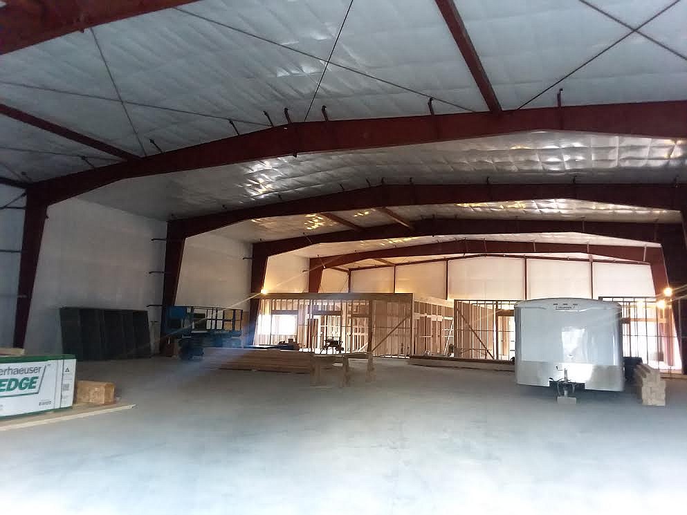 Builders are making quick work of the multipurpose building at Plains School. (Monte Turner/Valley Press)