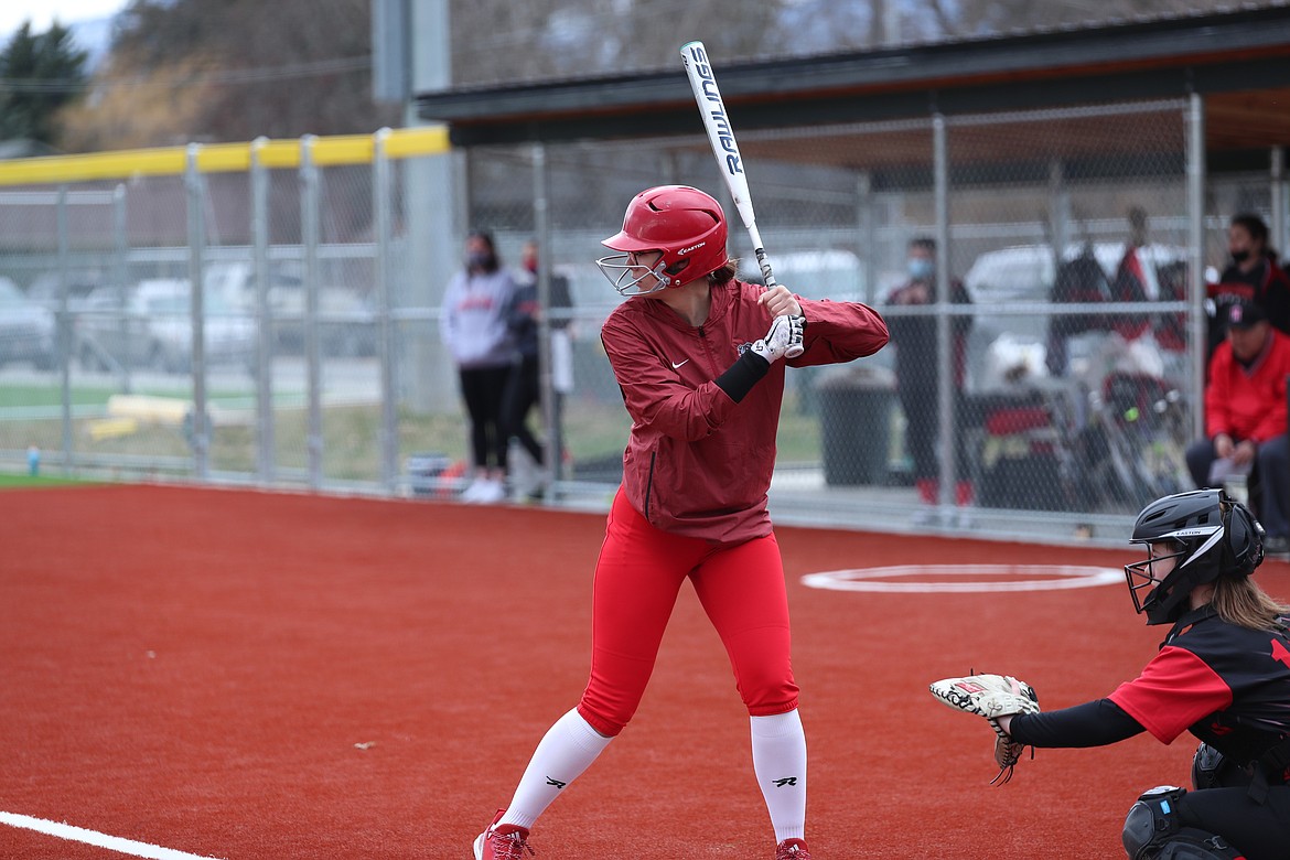 Kaylee Brackett stares down a pitch on Saturday.