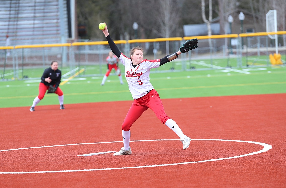 Madi Garman prepares to throw a pitch against Moscow on March 27 at War Memorial Field.