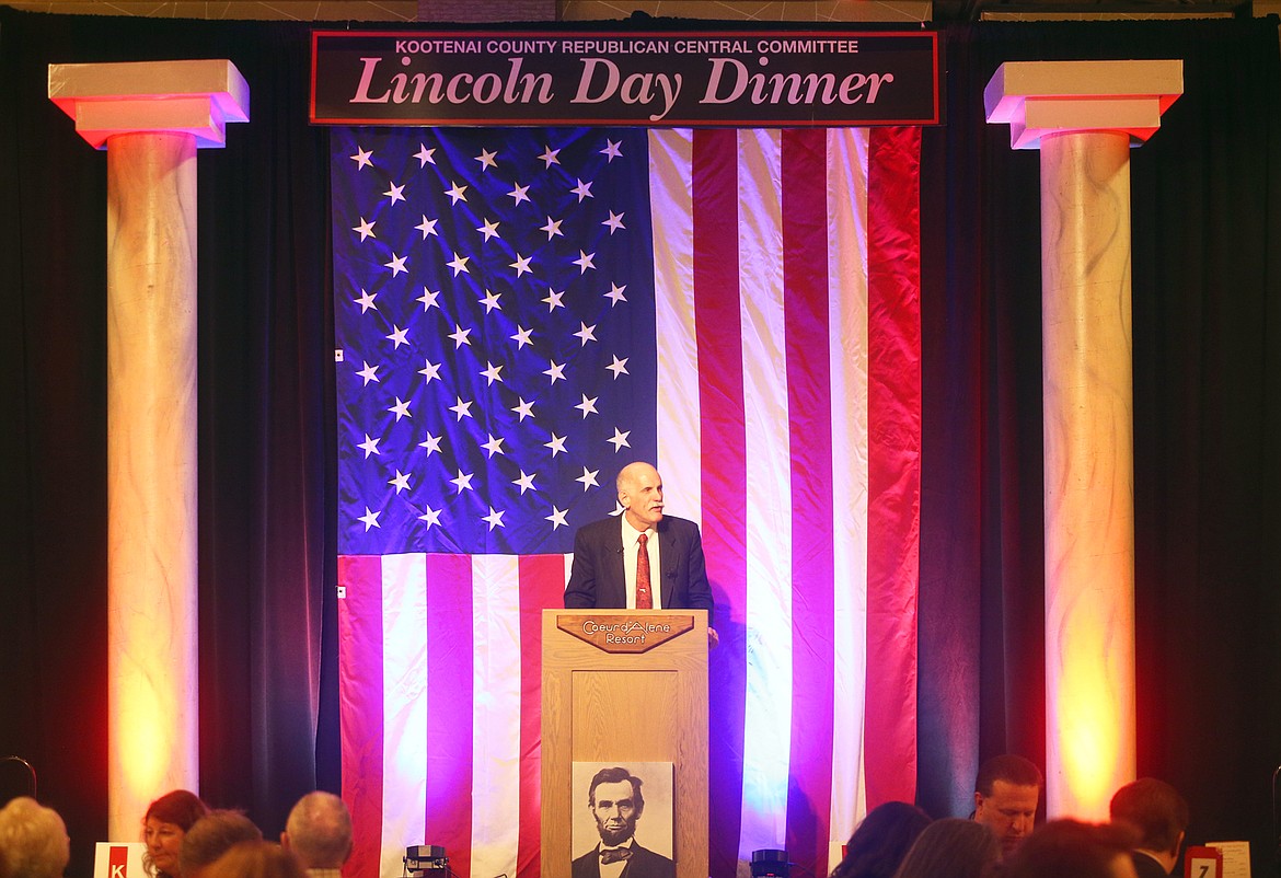Kootenai County Republican Central Committee Chair Brent Regan addresses the crowd during the Lincoln Day Dinner Saturday at The Coeur d'Alene Resort.