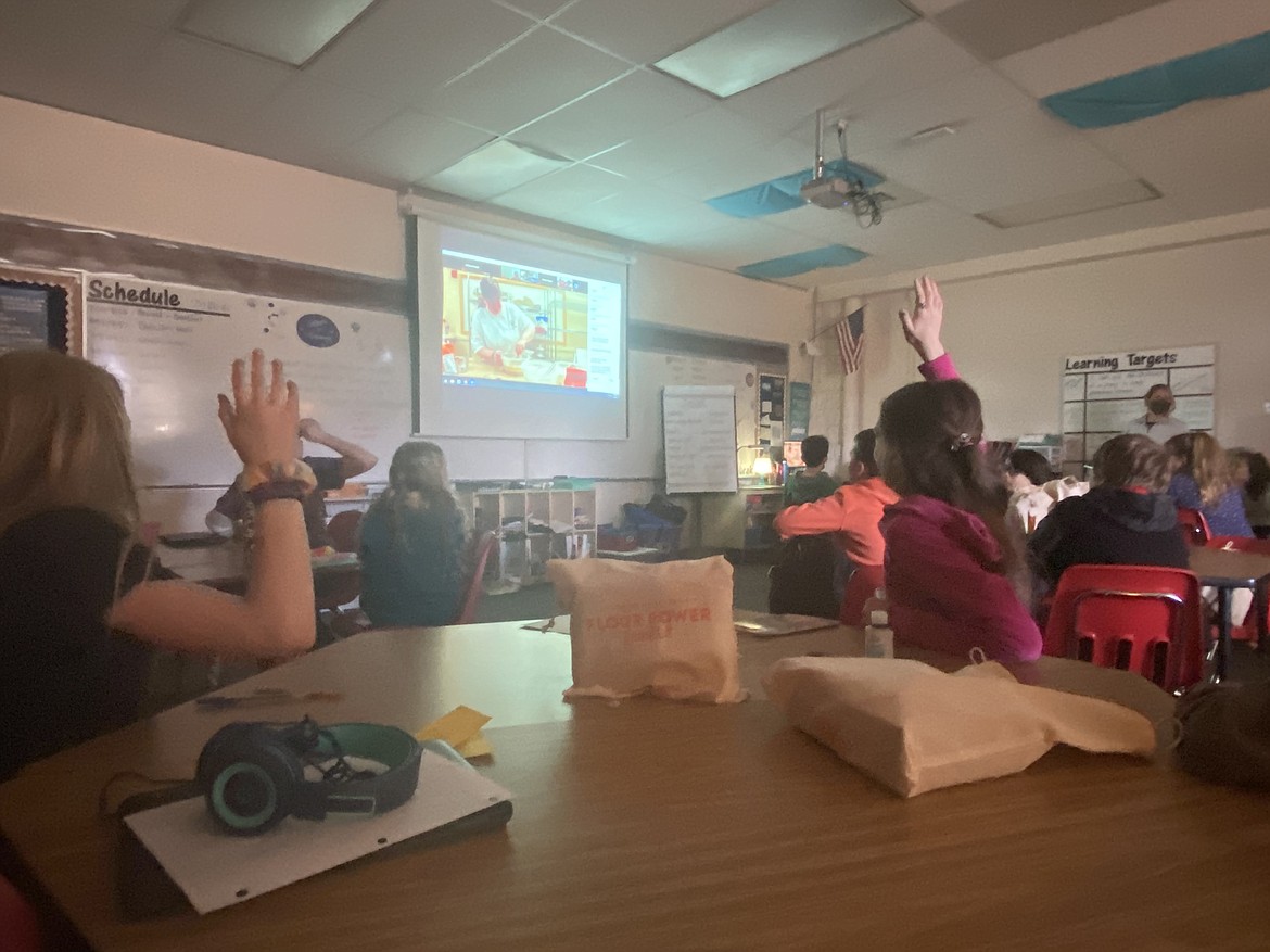 Students in Lindsay Dvorak's fifth grade class participate in the Bake for Good virtual assembly Friday at Farmin-Stidwell Elementary School.