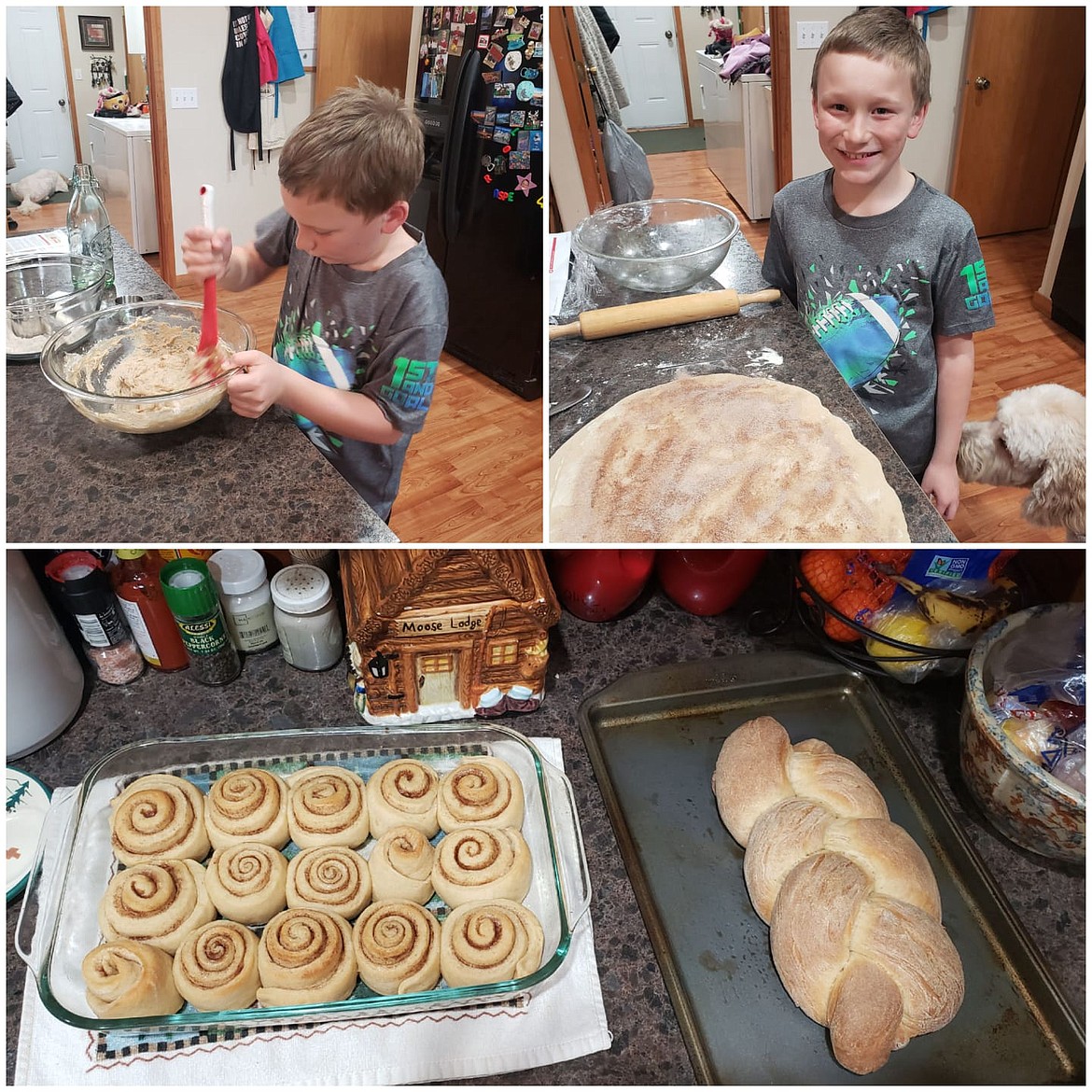 Jase Chapman, a fourth grade student in Erin Bristol's class, baking at home.