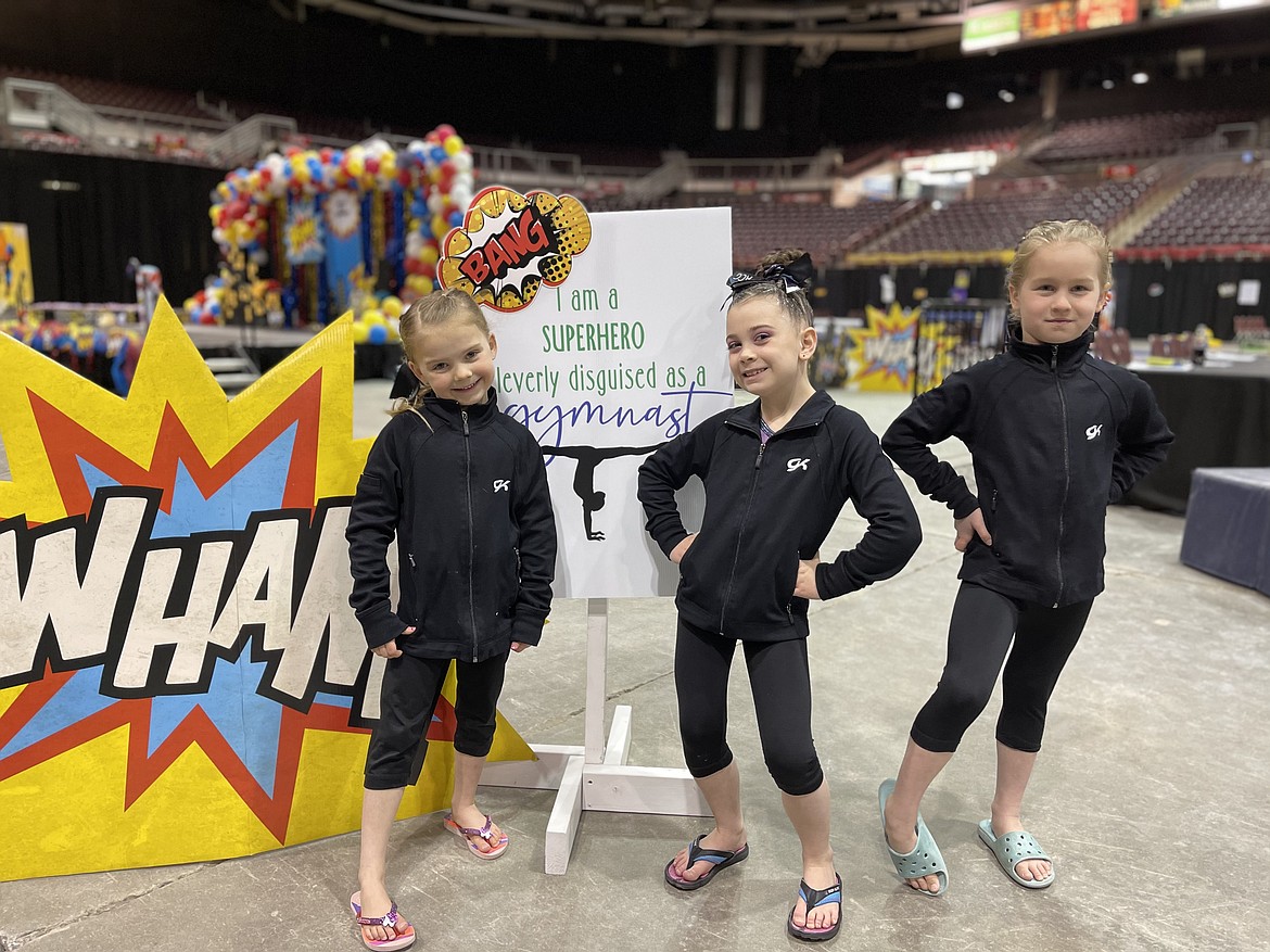 Courtesy photo
Avant Coeur Gymnastics Level 2 girls competed at the Idaho state championships at the Ford Idaho Center in Nampa. From left are Nellie Behunin, AB Lorion and Lizzy Gonzales.