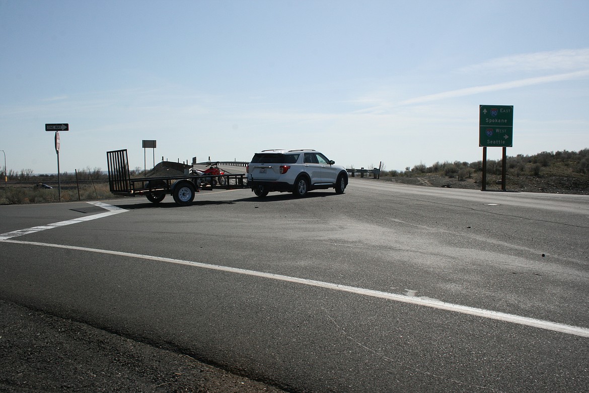 A truck makes the turn at Hansen Road in Moses Lake. As of now, the Hansen Road interchange does not have more collisions than engineers would expect, according to the Washington Department of Transportation