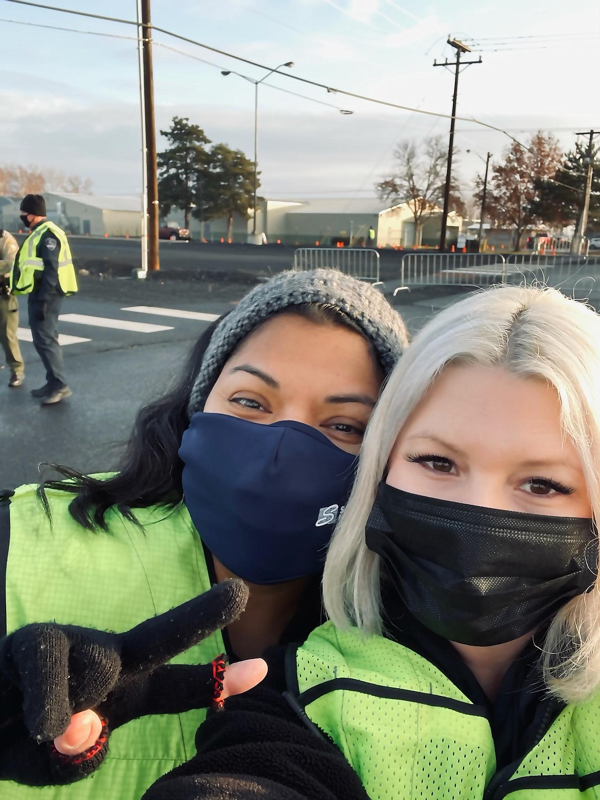 Grant County Health District public information officer Misty Aguilar (right) with Christina Boyll of Samaritan Healthcare during a mass vaccination clinic.