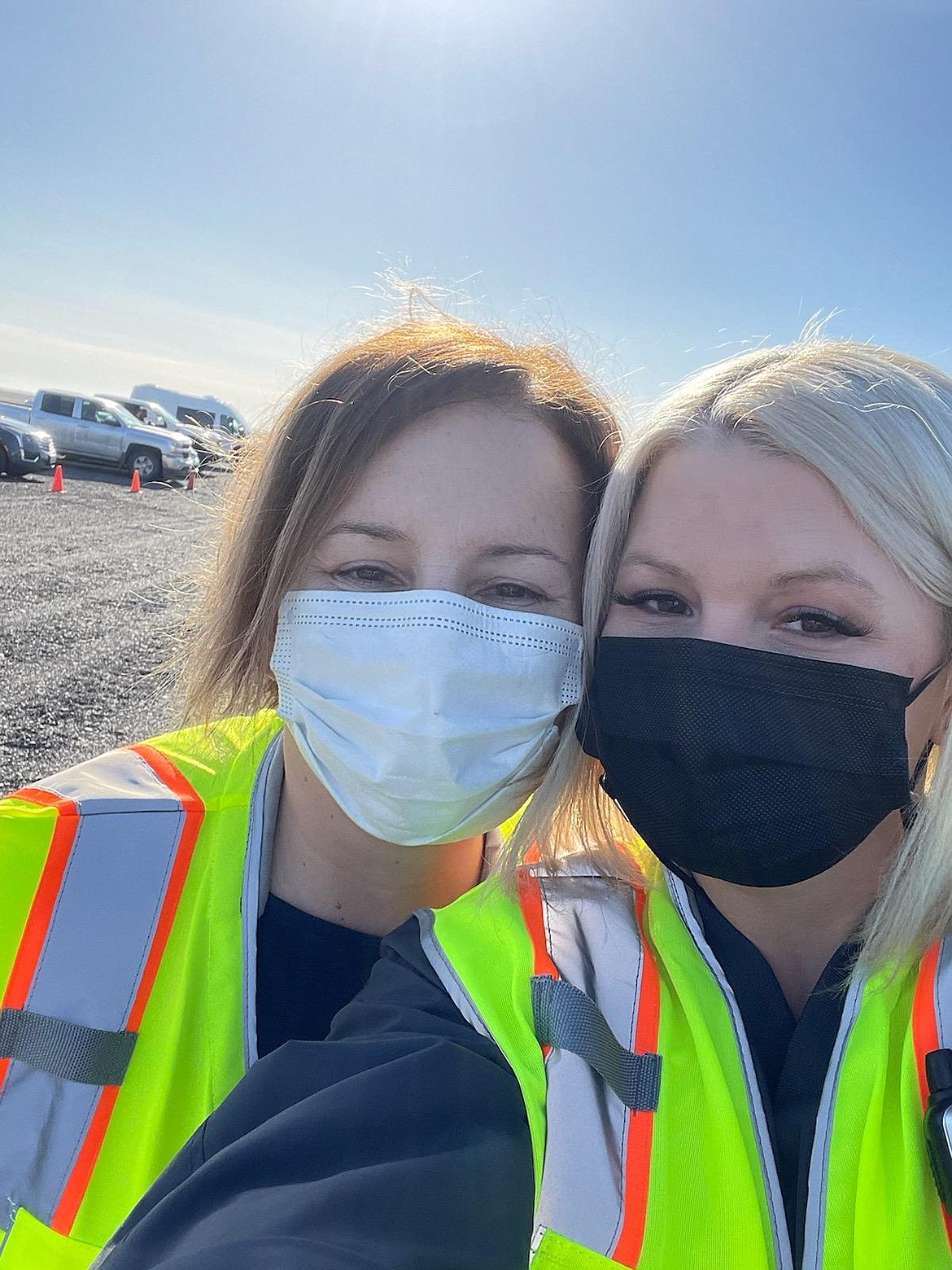 Misty Aguilar, new public information officer for the Grant County Health District and Sharon Palmerton, PIO for the Grant County Sheriff's Office. The two were working a mass vaccination event.