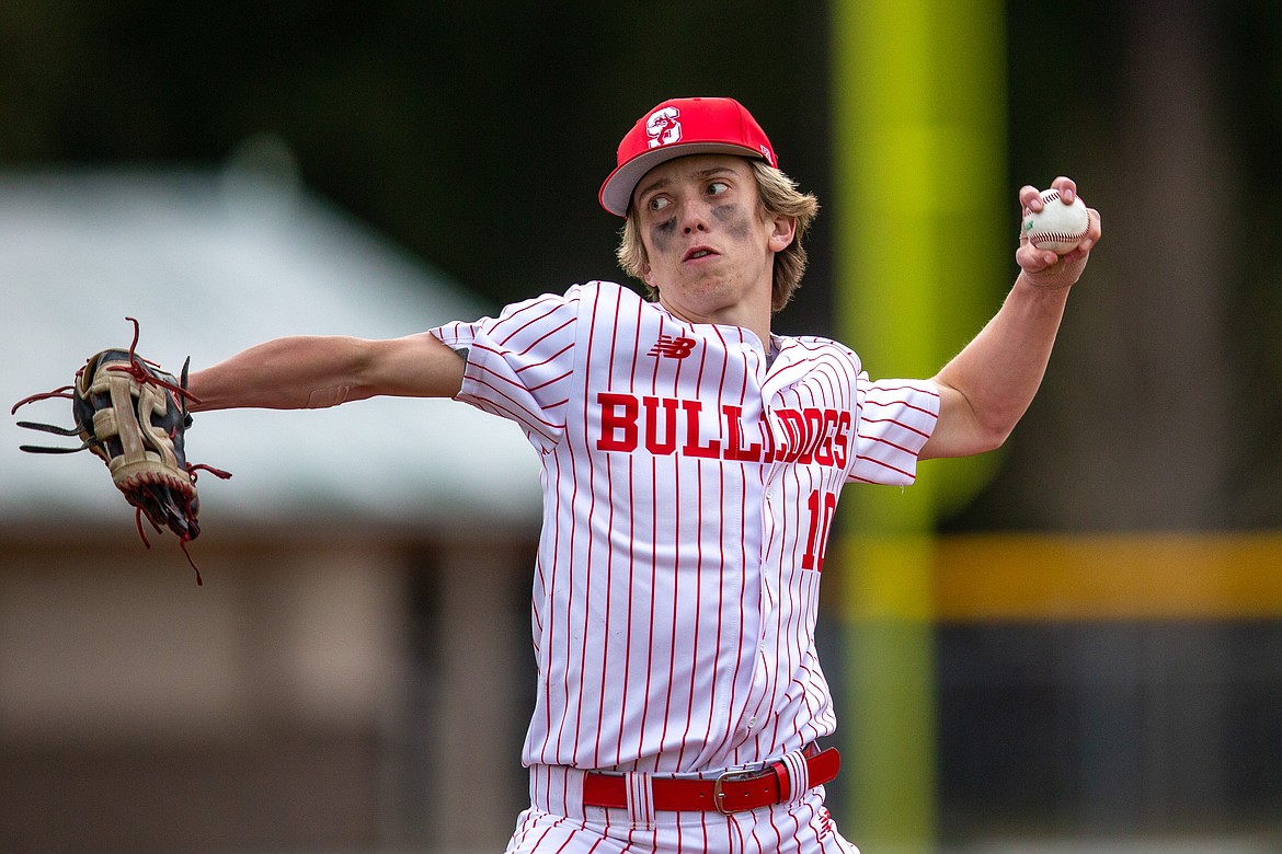 Senior Max Thielbahr pitches during the second game of Thursday's doubleheader against Priest River.