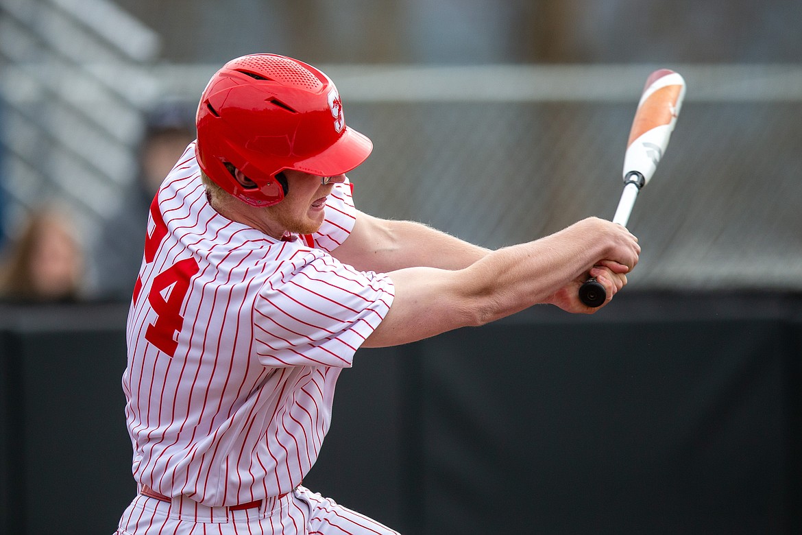 Ethan Butler swings at a pitch on Thursday.