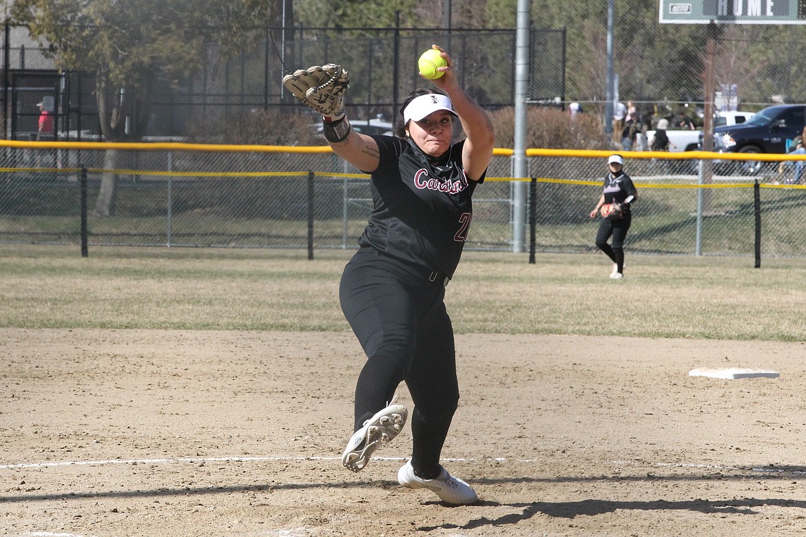 JASON ELLIOTT/Press
North Idaho College freshman pitcher Jadyn Raley-Jones winds up to deliver a pitch in the fourth inning of Thursday's game against Division II Humboldt State at Memorial Field.