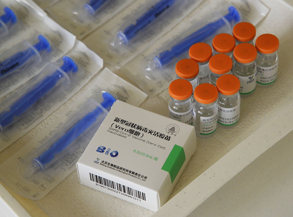 Vials of COVID-19 vaccines produced by Chinese Sinopharm in the office of general practitioner Gyorgy Teleki in Taplanszentkereszt, Hungary, Thursday, April 1, 2021, as the national vaccination campaign against the new coronavirus continues in the country.