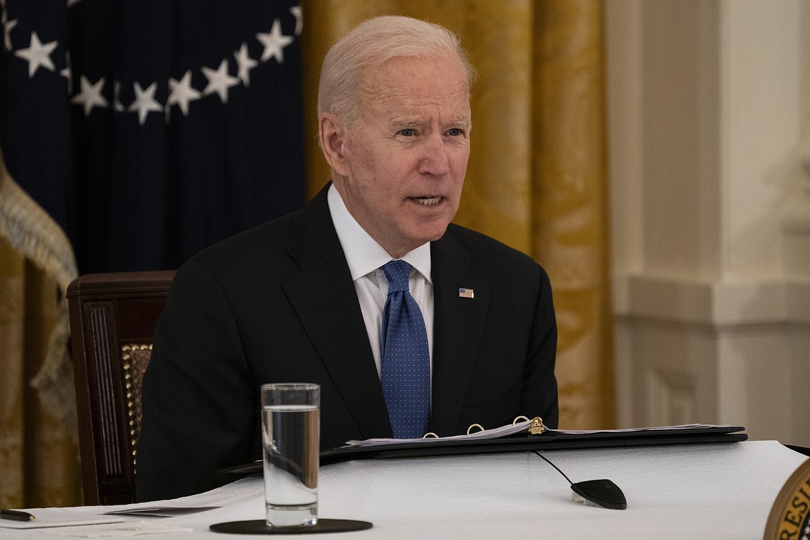 President Joe Biden speaks during a Cabinet meeting in the East Room of the White House, Thursday, April 1, 2021, in Washington.