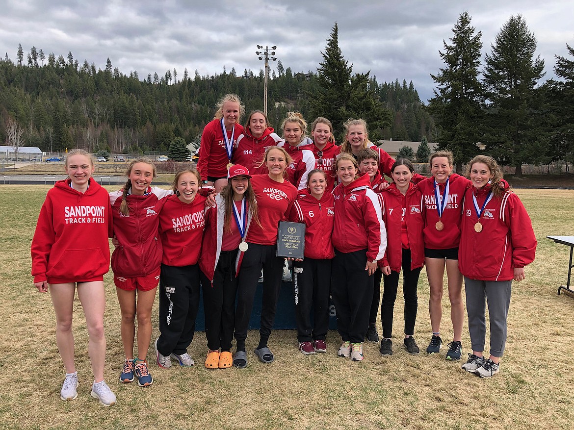 The girls on the Sandpoint track team pose for a photo after claiming the team title at the Bonners Ferry Invitational on Saturday.