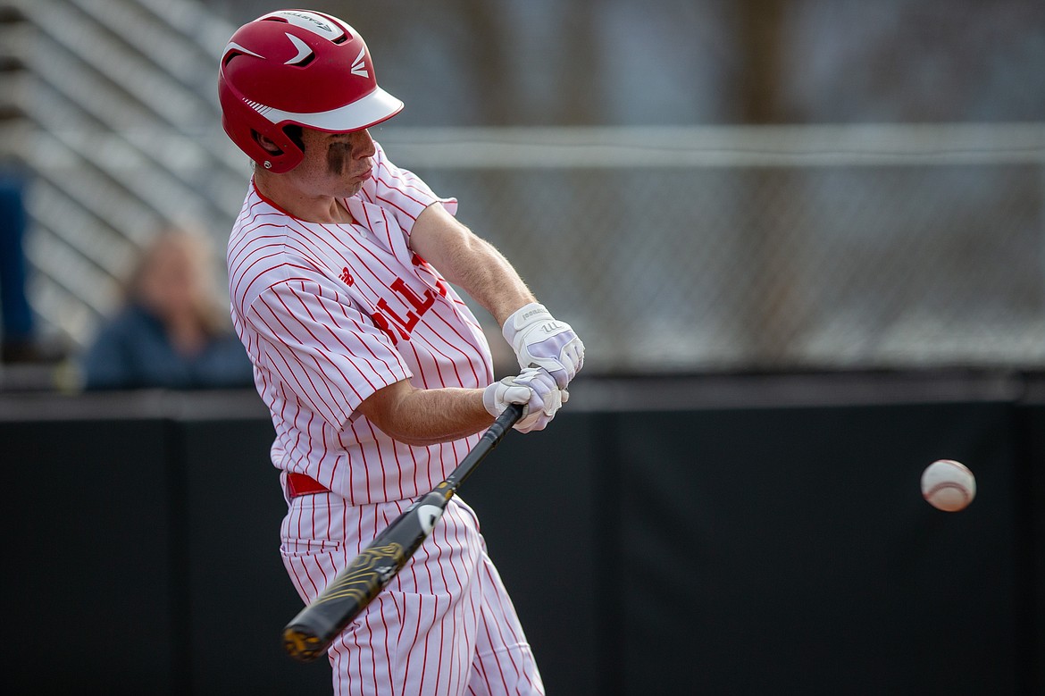 Cameron Garcia gets a hit against Priest River on April 1.