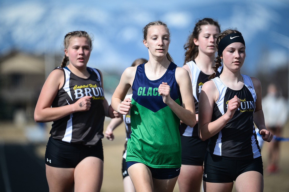 Glacier's Zephy Hanson competes in the girls' 1600 meter run against Helena Capital at Glacier High School on Friday. (Casey Kreider/Daily Inter Lake)