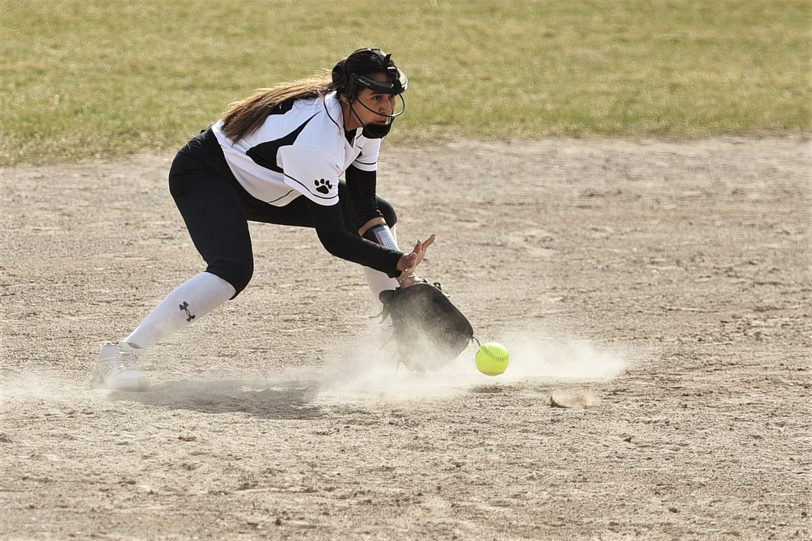 Kooper Page fields a grounder at third base against Eureka. (Scot Heisel/Lake County Leader)