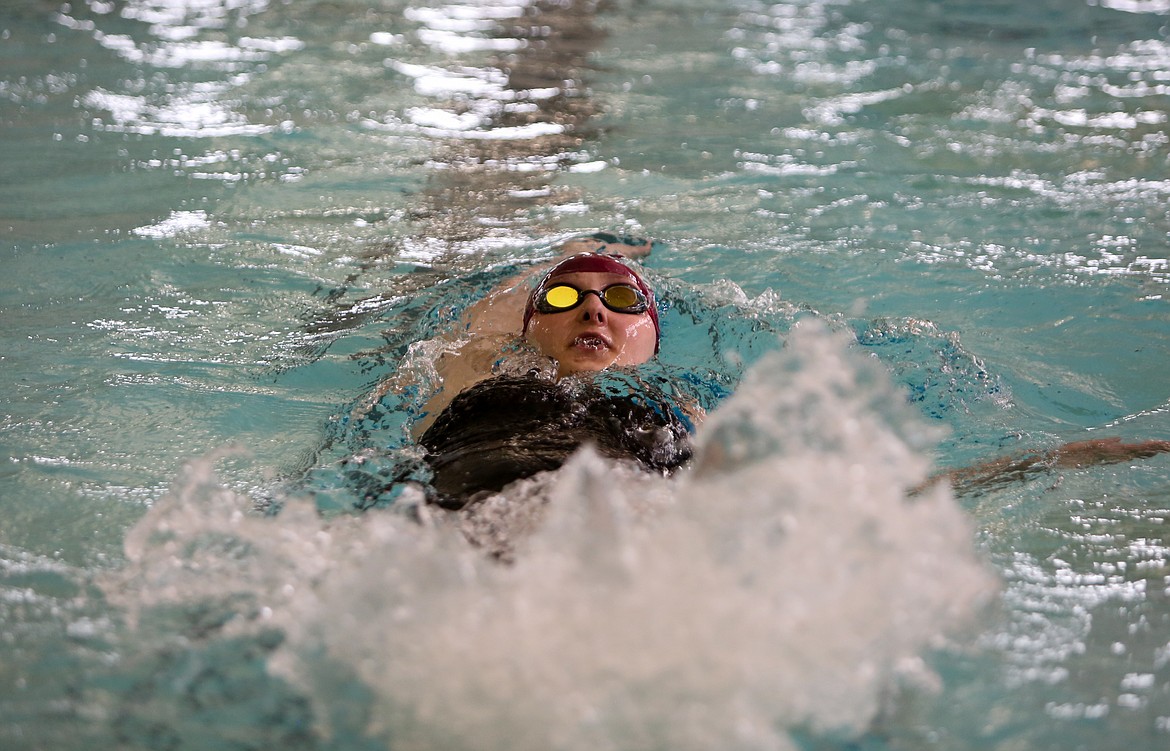 Moses Lake's Aniston Dana backstrokes across Tony St. Onge Pool of Dreams last Thursday during the 200-yard individual medley event.